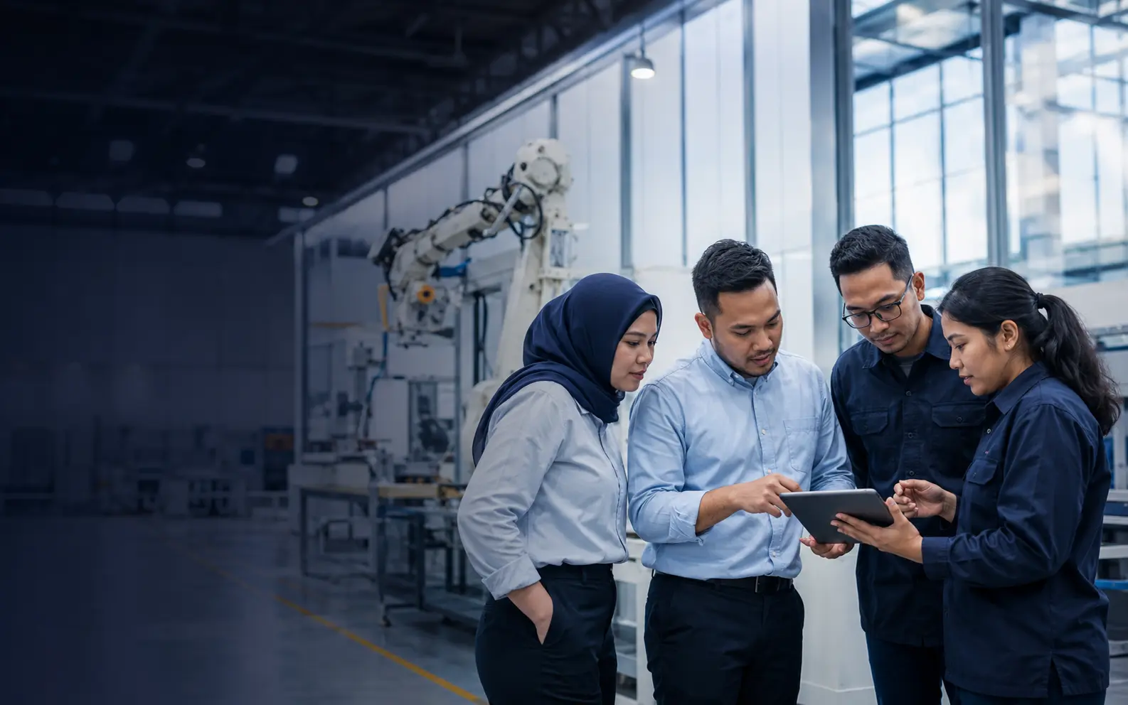 Tim startup dan industri berkolaborasi di fasilitas manufaktur